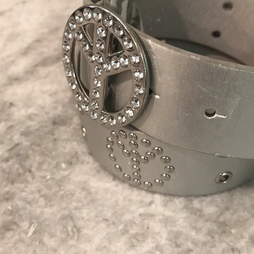 Justice Belt Girls Size 29 Silver Rhinestone Peace Sign Hippie Boho Bohemian